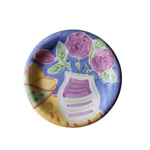 SALUTE CERAMICS Hand Painted Colorful Flower Pot 10" Dinner Plates - set of 2